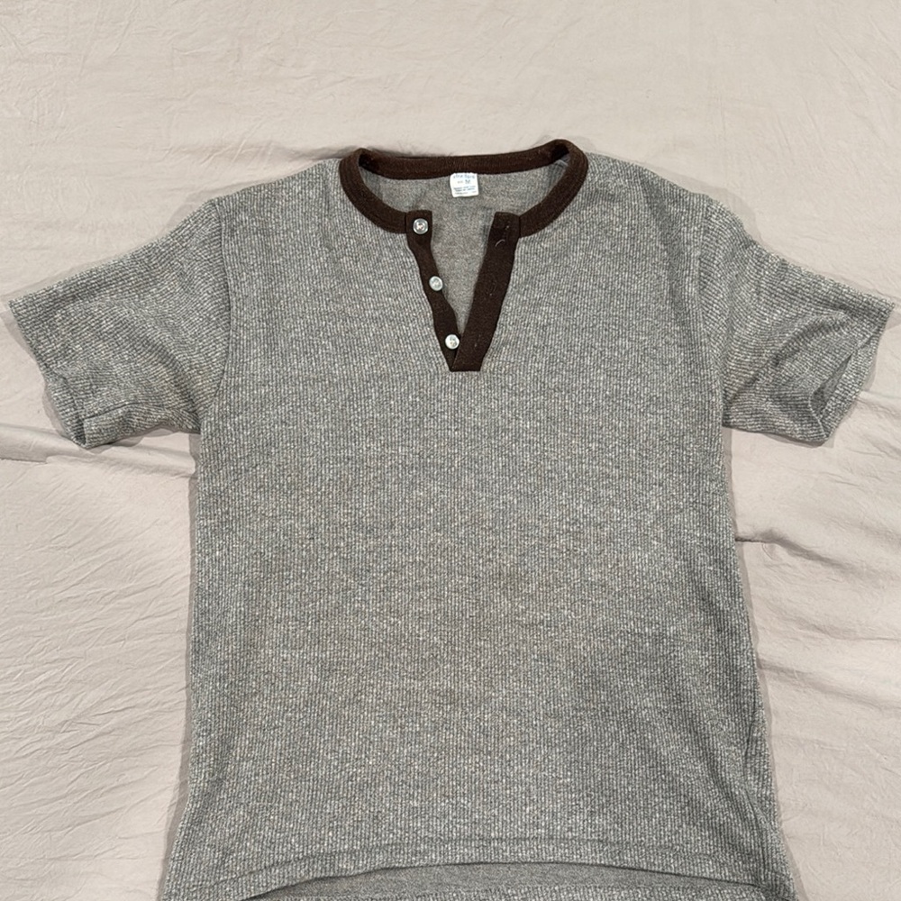 Gray Henley Shirt with Brown Trim
